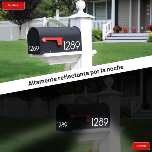 Vista 2 de 2 pulgadas Números reflectantes de buzón para exterior, 5 juegos de pegatinas numeradas con lengüetas adhesivas para fácil colocación y despegado