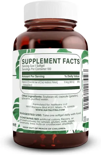 Vista 2 de Natural Nutra Supreme Vitamin D3 Cápsulas blandas de 400 UI, apoyo inmunológico, vitamina solar, fuerza ósea y dental, sin gluten, 100 cápsulas