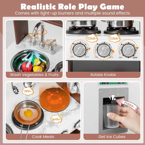 Vista 2 de Costzon Juego de cocina para niños, cocina de simulación para niños pequeños con utensilios, horno, gabinetes, grifo, fregadero, teléfono