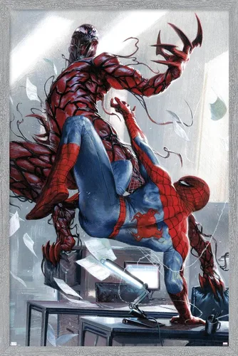 Vista 15 de Trends International Marvel Comics Carnage - Póster de pared de batalla con Spider-Man, 14.725 x 22.375 pulgadas, versión enmarcada de madera