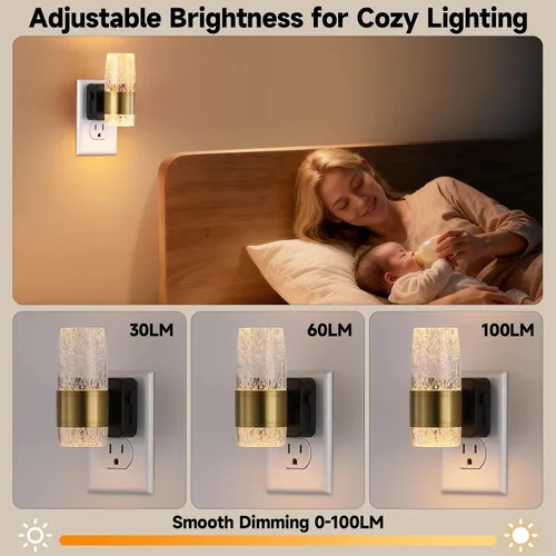 Vista 3 de Luces nocturnas LED regulables de acrílico enchufable, sensor de atardecer a amanecer, paquete de 2 Brillo ajustable de 0-100 lúmenes. Ambiente