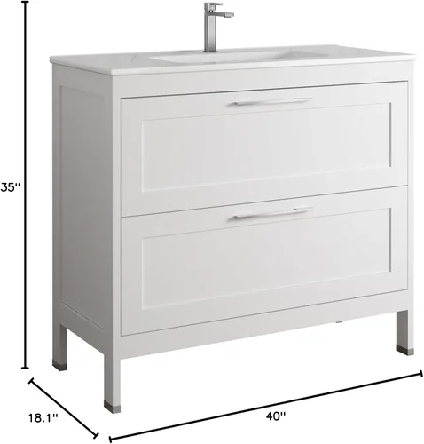 Vista 2 de DAX Lakeside - Tocador individual de madera y porcelana con lavabo Onix, 40 pulgadas, color blanco