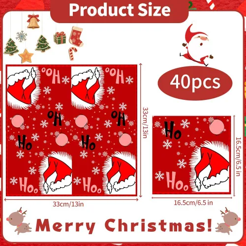 Vista 3 de Servilletas de Navidad – Servilletas desechables de papel rojo para fiesta de sombrero de Navidad, decoración de fiesta de copo de nieve de Navidad