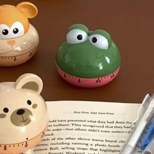 Vista 2 de Temporizadores manuales mecánicos, con forma de animal de dibujos animados, lindo temporizador manual de cuenta regresiva para aula, hogar, estudio