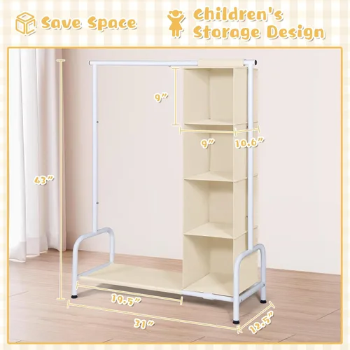Vista 3 de Univivi Perchero para Ropa de Niños con Organizador Colgante, Almacenamiento de Vestidor Infantil para Colgar Ropa, Armario Guardarropa para Niños
