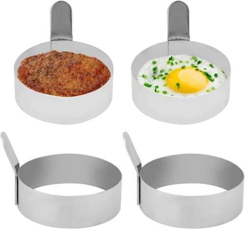 Vista 11 de Anillo redondo de acero inoxidable de 3.5 pulgadas para freír huevos, panqueques, moldes para cocinar para el desayuno