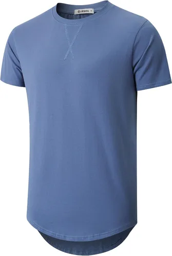 Vista 23 de KLIEGOU Camiseta larga 100% algodón para hombre, preencogida, suave 66 Gris Azul