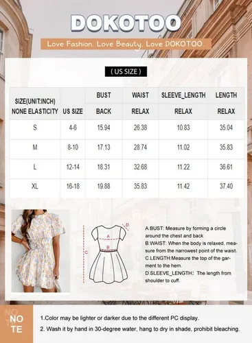 Vista 6 de Dokotoo Vestidos de verano para mujer, cuello redondo, manga abombada, lazo en la espalda, cintura imperio, bohemio, floral, mini vestidos