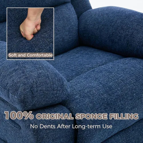 Vista 7 de Silla reclinable mecedora de gran tamaño para adultos, silla reclinable giratoria de 360°, sofá individual con masaje por vibración y calefacción