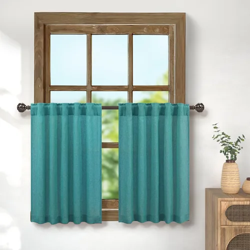 Vista 52 de Pitalk Cortinas de lino para café de 24 pulgadas de largo, con bolsillo trasero, plisadas, estilo bohemio, granja, cocina, cortinas para ventana