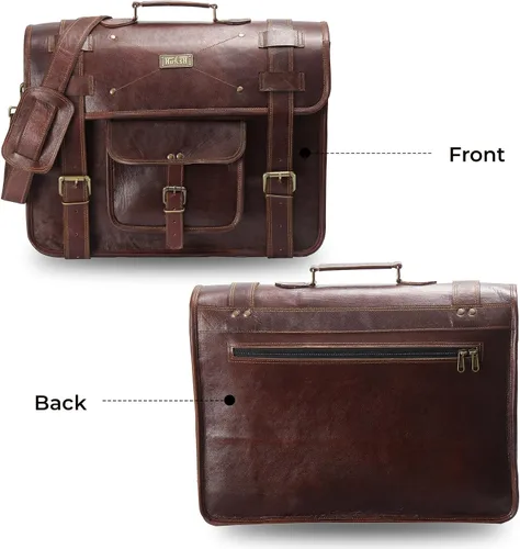 Vista 7 de Bolso de mensajero de cuero de grano completo para hombres Bolsa de cuero para computadora portátil para hombres, maletín de cuero genuino bolsa