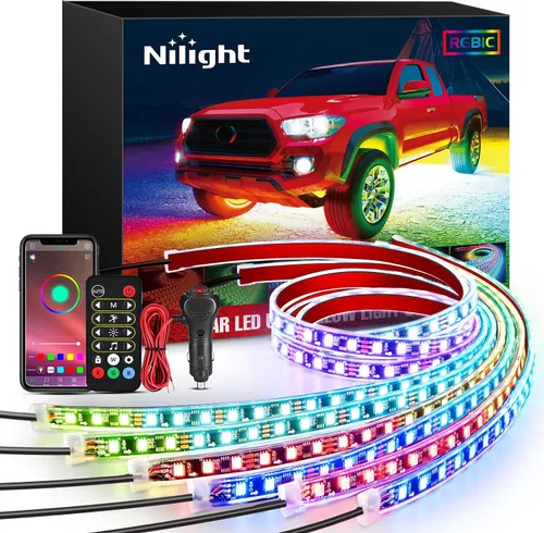 Vista 22 de Nilight 6 piezas de luces de neón para la parte baja del auto, tiras de luces RGB multicolores de 300 LEDs, función activa de sonido DIY, modo
