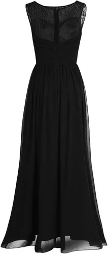 Vista 6 de iEFiEL Vestido largo de noche para dama de honor con encaje ilusión y pliegues cruzados