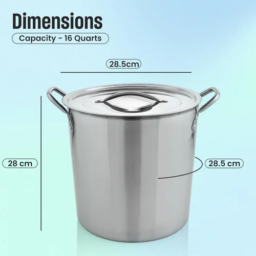 Vista 3 de MARBELLA Olla de acero inoxidable de 16 cuartos de galón con tapa, de grado alimenticio, resistente, multiusos, para estofado, cocción a fuego