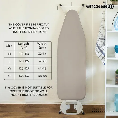 Vista 6 de Encasa XO Funda y Almohadilla para Tabla de Planchar 54"x15" - Cubierta de Tabla de Planchar Grande de Fieltro de 4mm con Acolchado - Resistente al