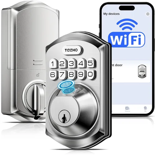 Vista 10 de TEEHO TE012W - Cerradura inteligente WiFi, cerradura de puerta con huella dactilar con Wi-Fi incorporado, cerradura inteligente sin llave