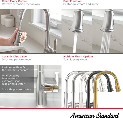 Vista 3 de American Standard 4279300.GN0 Delancey Grifo de cocina desplegable con pulverizador, amanecer fresco cepillado (oro cepillado)