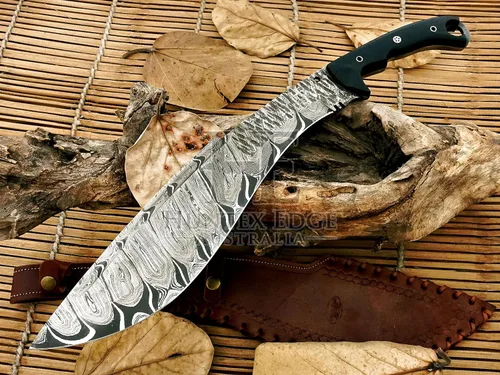 Vista 2 de HUNTEX - Cuchillo Kukri táctico zombi exclusivo de Damasco legendario Cuchillo Kukri táctico zombi de alta calidad 20 pulgadas de largo