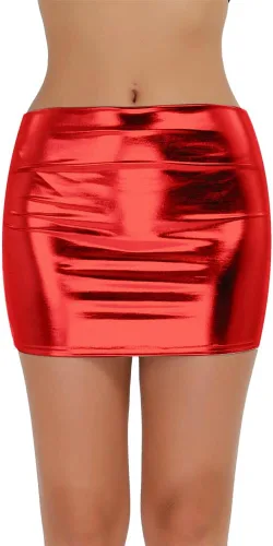 Vista 2 de renvena Minifaldas ajustadas de charol para mujer, para discoteca, fiesta, música, rave, baile, bodycon