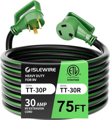 Vista 10 de Cable de extensión de RV de 30 amperios y 25 pies con mango de agarre, resistente calibre 10, 3 clavijas, cable STW de cobre puro para RV, NEMA