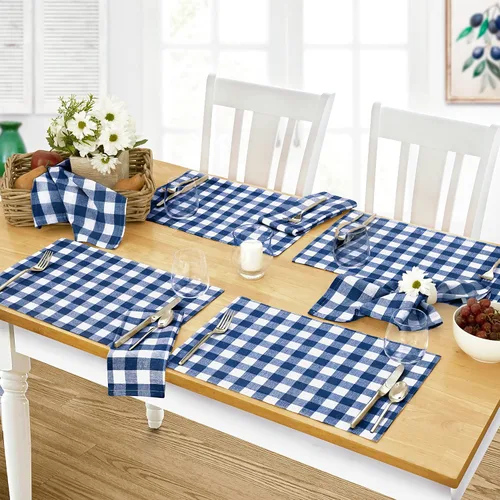 Vista 36 de Home Bargains Plus Country Rustic Buffalo - Juego de 4 manteles individuales de algodón a cuadros, color negro, a cuadros, de fácil cuidado