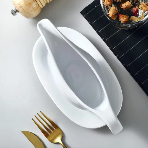 Vista 7 de Bruntmor - Recipiente y bandeja de cerámica para salsa, para aderezos de ensalada, leche, caldo, crema, apto para microondas y lavavajillas, 11