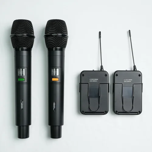 Vista 9 de MELONARE Sistema de micrófono inalámbrico de 4 canales, juego de micrófono inalámbrico UHF con frecuencias de 4x10, 200 pies, 2 micrófonos dinámicos