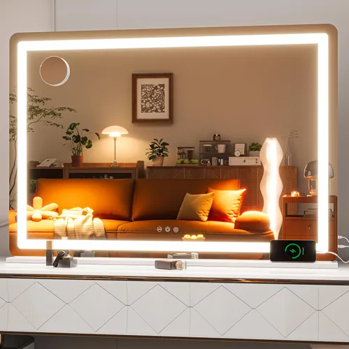 Vista 26 de Hasipu Espejo de tocador con luces, espejo LED de maquillaje de 31.5 x 22 pulgadas, espejo de maquillaje iluminado con 3 modos regulables, espejo