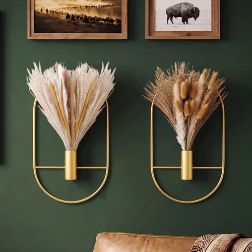 Vista 9 de Peryiter 2 Piezas de Decoración de Pared Boho Arte de Pared de Metal Macetas Colgantes en Forma de X con Pampas Artificiales Decoración Moderna