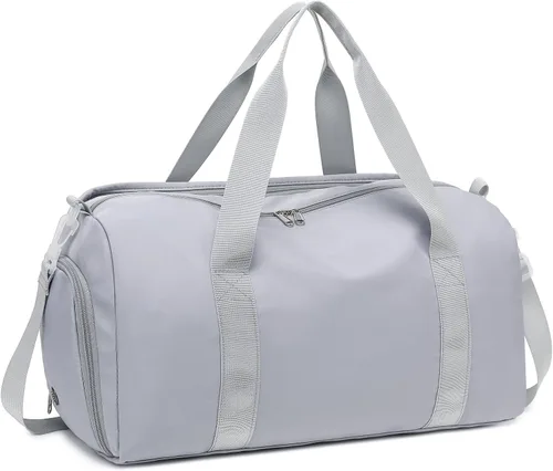 Vista 9 de Bolsa de viaje deportiva para gimnasio para hombres y mujeres con compartimento para zapatos, bolsillo húmedo, Gris (Pure Grey), Bolsa de gimnasio