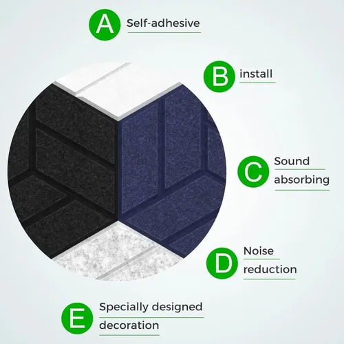 Vista 3 de 12PCS Sound Absorbing Wall Panels Polyester Texture Hexagonal Soundproof Foam for Bedroom Music Room Decorations Soundproof Wall White