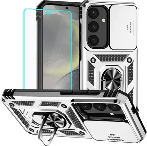 Vista 21 de HNHYGETE Funda para Samsung A13 5G, Galaxy A13 5G con protector de pantalla, soporte giratorio de grado militar de 360° (resistente), fundas Negro