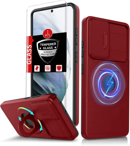 Vista 52 de Funda para Samsung Galaxy S21 FE con 2 protectores de pantalla de vidrio templado, funda con función atril para Samsung Galaxy S21FE con cubierta