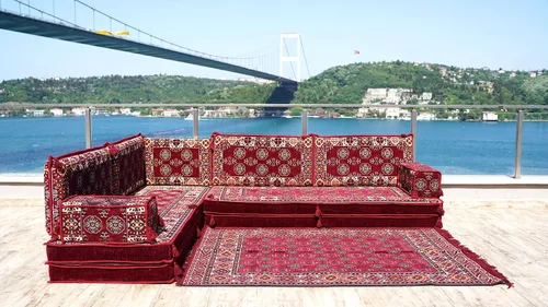 Vista 3 de arabicsofa Sofás árabes de sala de estar árabes hechos a mano, asiento modular Majlis, cojín otomano marroquí con respaldo
