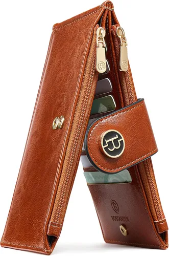 Vista 11 de BOSTANTEN - Carteras de cuero para mujer grandes con bloqueo RFID, billetera delgada de dos pliegues con bolsillo con cremallera, Grande, Minimalista
