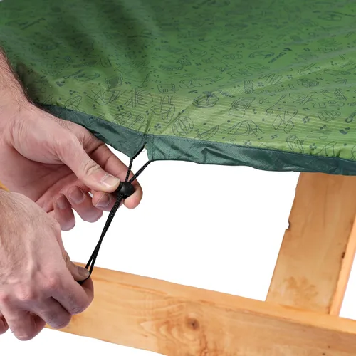 Vista 4 de Coghlan's Mantel de mesa de pícnic, mantel reutilizable de poliéster Ripstop para mesas de 6 pies, resistente al agua, equipado con sistema