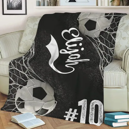 Vista 7 de Pelotas de fútbol personalizadas, número de nombre personalizado, manta de forro polar Sherpa de alta calidad, impresa en 3D, cálida, esponjosa