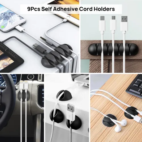 Vista 3 de Kit de organización de cables, 4 fundas para cables, 28 clips autoadhesivos, 29 soportes para cables, 10+2 rollos de correas organizadoras de cables
