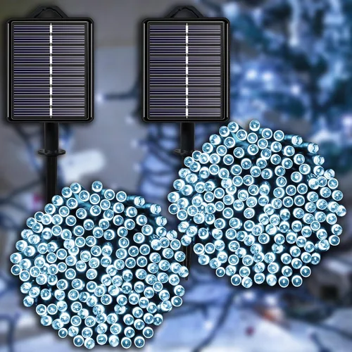 Vista 14 de Guirnalda de luces solares azules impermeables para exteriores, paquete de 2 unidades de 144 pies, 400 LED con 8 modos de impermeabilidad IP44