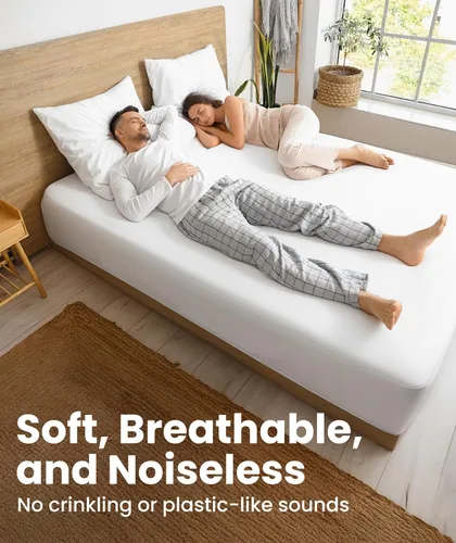 Vista 4 de Everlasting Comfort Protector de colchón prémium tamaño Queen, impermeable e hipoalergénico, diseño silencioso, funda lavable, bolsillo profundo
