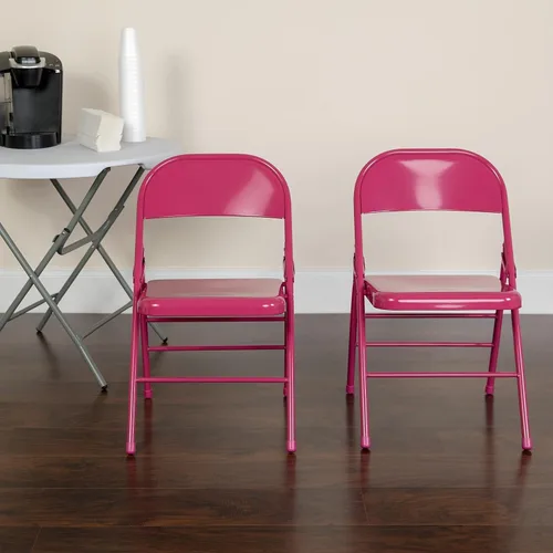 Vista 2 de Flash Furniture HERCULES COLORBURST Series - Silla plegable de metal con doble bisagra y triple apoyo, color fucsia
