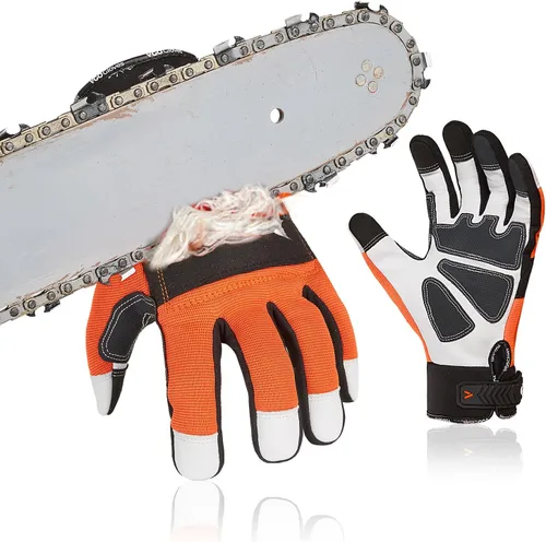 Vista 8 de Vgo... 1 Par de Guantes de Motosierra, Protección de Motosierra de 12 Capas en el Dorso de la Mano Izquierda, Guantes de Trabajo de Cuero de Cabra