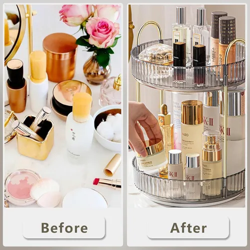 Vista 2 de Organizador de maquillaje giratorio 360 para tocador, organizador y almacenamiento de encimera de baño, organizador de cosméticos para cuidado