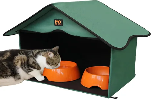 Vista 9 de Casa para Gatos al Aire Libre, Refugio Impermeable para Mascotas/Comedor, para Gatos Salvajes/Comunitarios (Camo1)