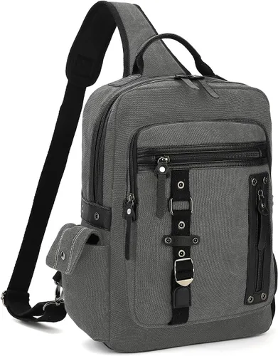 Vista 8 de Bolsa de mensajero vintage, mochila de lona para viajes, bolsa de hombro para hombre, bolsa de doble uso para transporte de mano y transporte cruzado