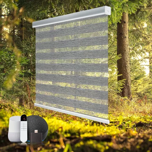 Vista 14 de Persianas motorizadas con control remoto de cebra, cenefa de aluminio mejorada, persianas automáticas para ventanas, persianas eléctricas de doble