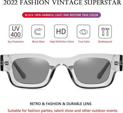 Vista 4 de AIEYEZO Lentes de sol rectangulares gruesos y modernos para mujeres y hombres estilo retro de los años 90 cuadrados polarizados