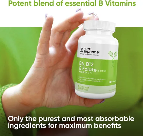 Vista 7 de Nutri Supreme, folato con B6 y B12, ayuda a mantener los niveles normales de homocisteína y la salud cardiovascular, 60 unidades, certificado Kosher