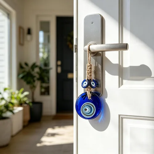 Vista 6 de Amuleto grande de cristal de 3 pulgadas con diseño de mandala de ojo turco con cuentas de Nazar para el hogar, adorno colgante de pared para árbol