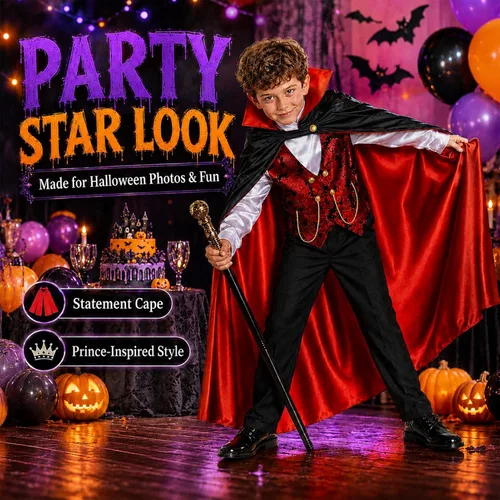 Vista 6 de Vampire Costume for Boys 3 4 5 6 7 8 9 10 12 Years Old Halloween Costume